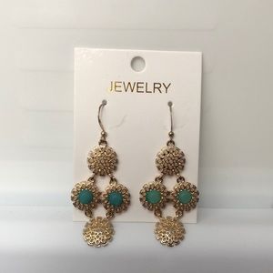 Gold and teal earrings